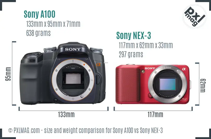 Sony A100 vs Sony NEX-3 size comparison