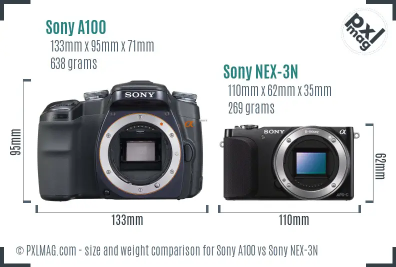 Sony A100 vs Sony NEX-3N size comparison