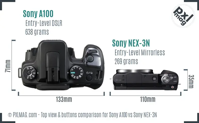 Sony A100 vs Sony NEX-3N top view buttons comparison