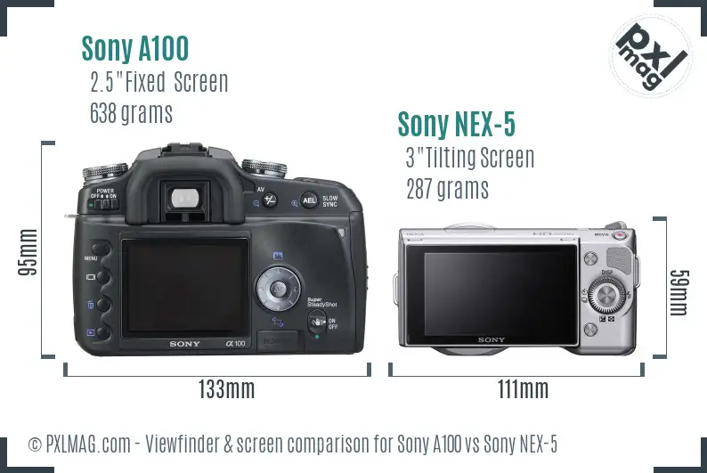 Sony A100 vs Sony NEX-5 Screen and Viewfinder comparison