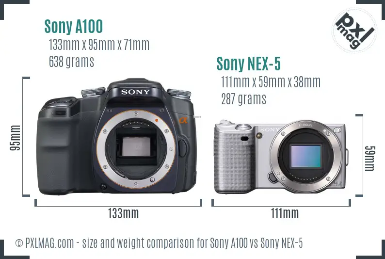 Sony A100 vs Sony NEX-5 size comparison