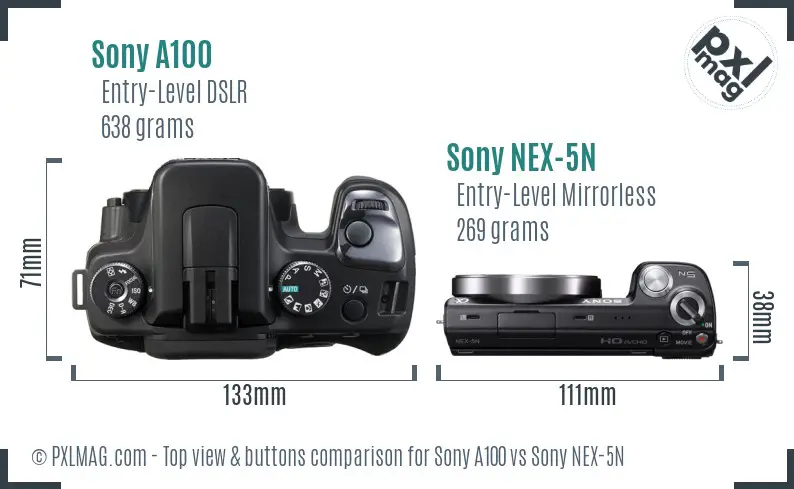 Sony A100 vs Sony NEX-5N top view buttons comparison