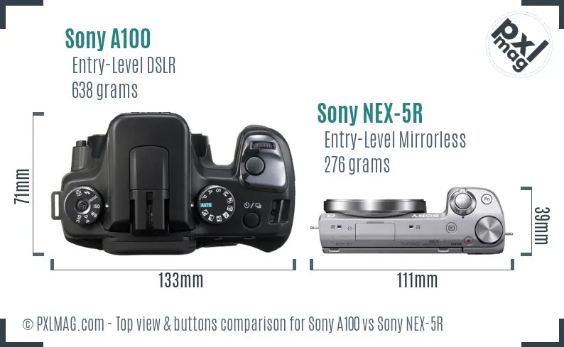 Sony A100 vs Sony NEX-5R top view buttons comparison