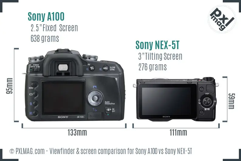 Sony A100 vs Sony NEX-5T Screen and Viewfinder comparison