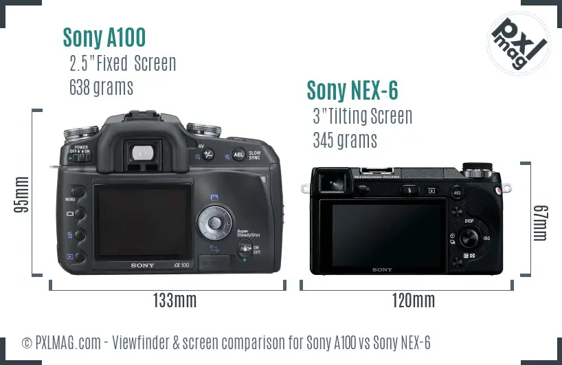 Sony A100 vs Sony NEX-6 Screen and Viewfinder comparison