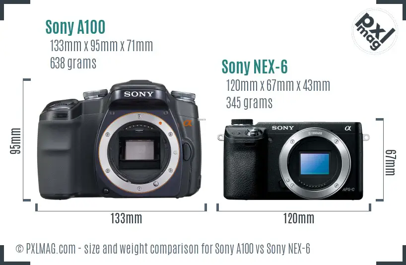 Sony A100 vs Sony NEX-6 size comparison