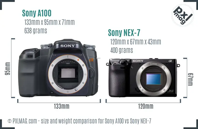 Sony A100 vs Sony NEX-7 size comparison