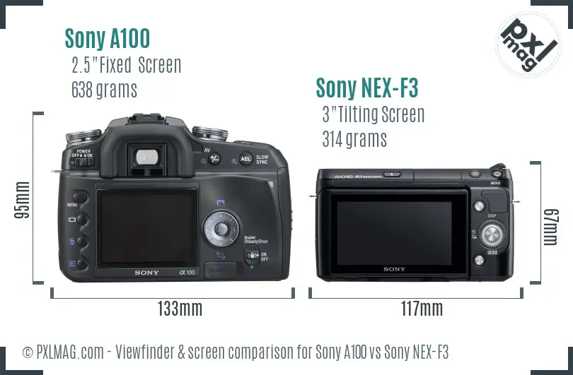 Sony A100 vs Sony NEX-F3 Screen and Viewfinder comparison