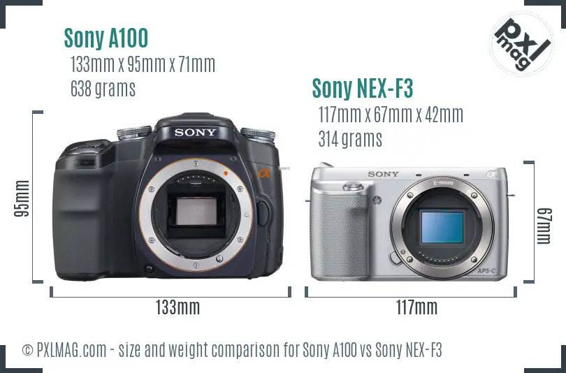 Sony A100 vs Sony NEX-F3 size comparison