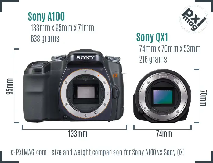 Sony A100 vs Sony QX1 size comparison