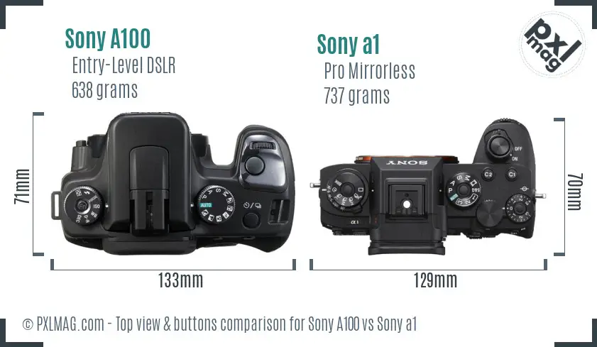 Sony A100 vs Sony a1 top view buttons comparison Sony A100 vs Sony a1 top view buttons comparison