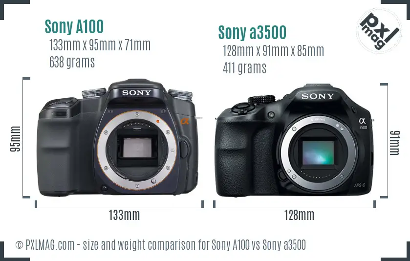 Sony A100 vs Sony a3500 size comparison