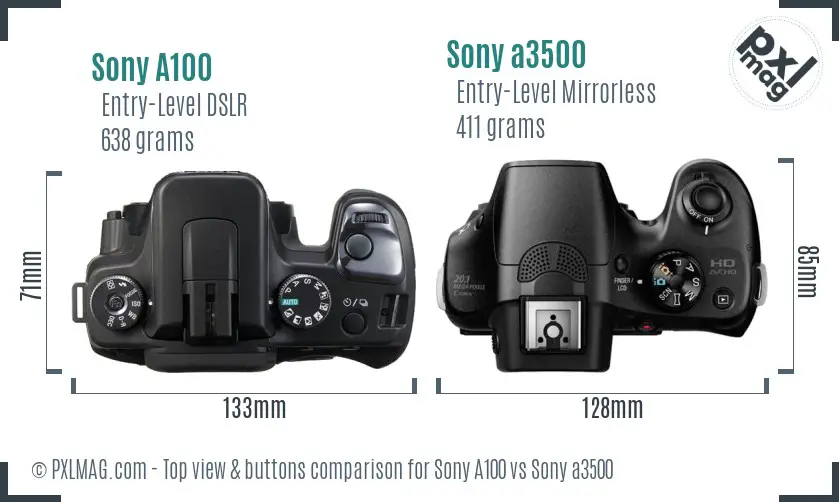 Sony A100 vs Sony a3500 top view buttons comparison