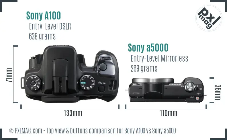 Sony A100 vs Sony a5000 top view buttons comparison Sony A100 vs Sony a5000 top view buttons comparison
