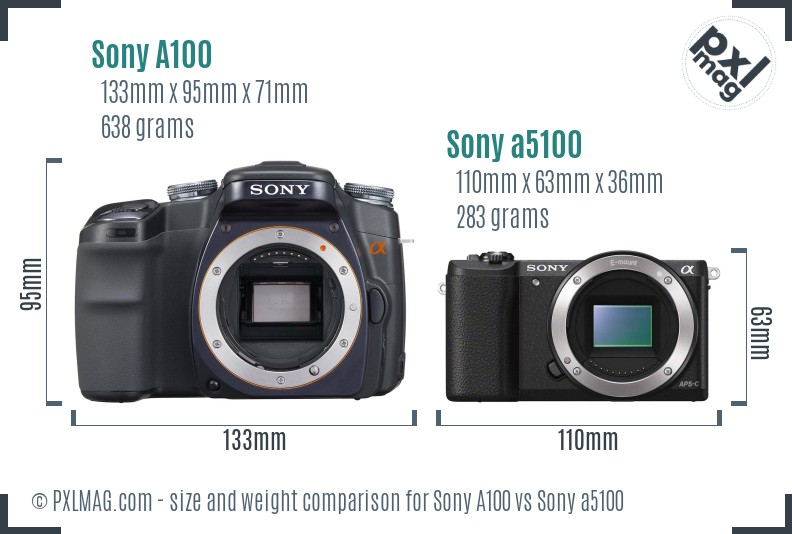 Sony A100 vs Sony a5100 size comparison