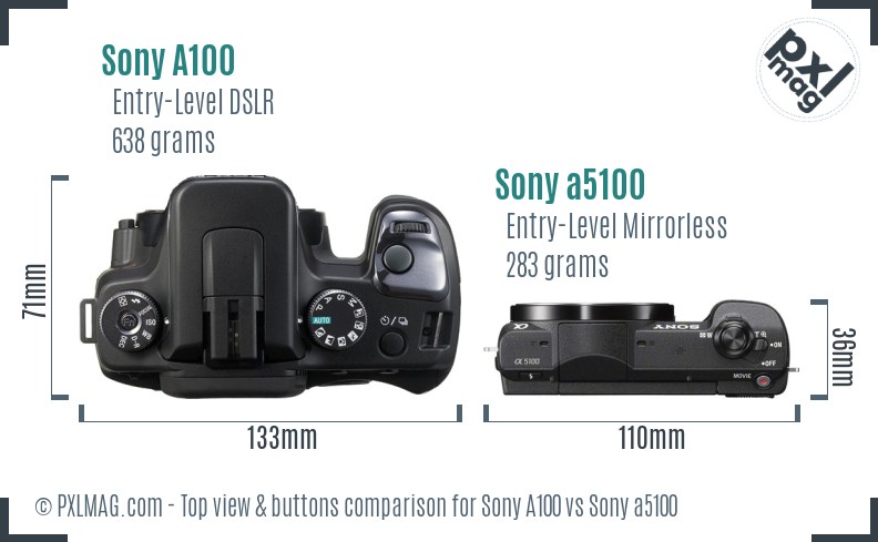 Sony A100 vs Sony a5100 top view buttons comparison