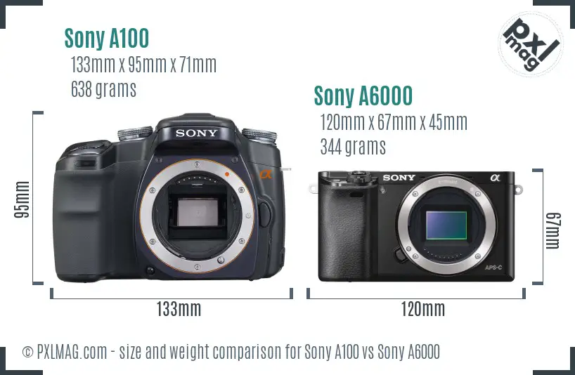 Sony A100 vs Sony A6000 size comparison