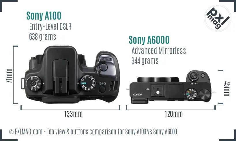 Sony A100 vs Sony A6000 top view buttons comparison