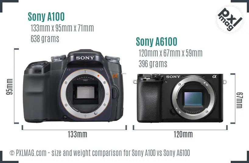 Sony A100 vs Sony A6100 size comparison