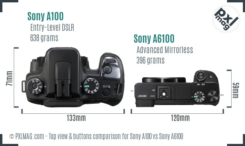 Sony A100 vs Sony A6100 top view buttons comparison