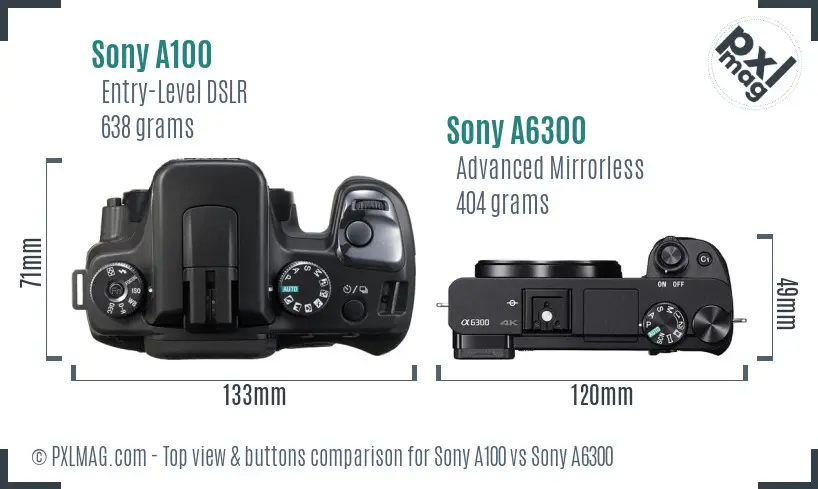 Sony A100 vs Sony A6300 top view buttons comparison