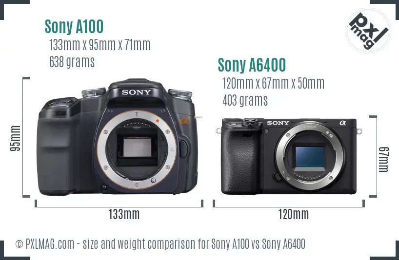 Sony A100 vs Sony A6400 size comparison