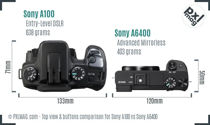 Sony A100 vs Sony A6400 top view buttons comparison