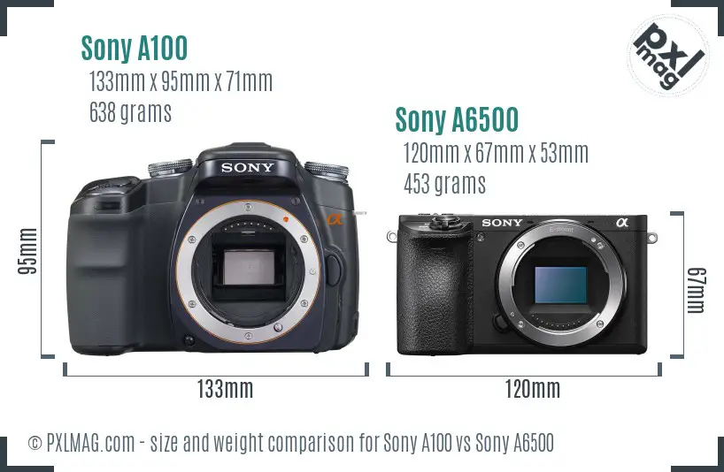 Sony A100 vs Sony A6500 size comparison