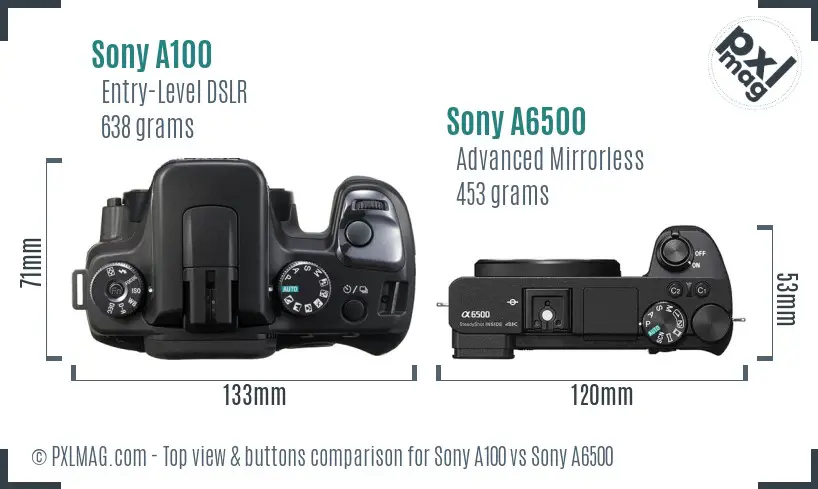 Sony A100 vs Sony A6500 top view buttons comparison