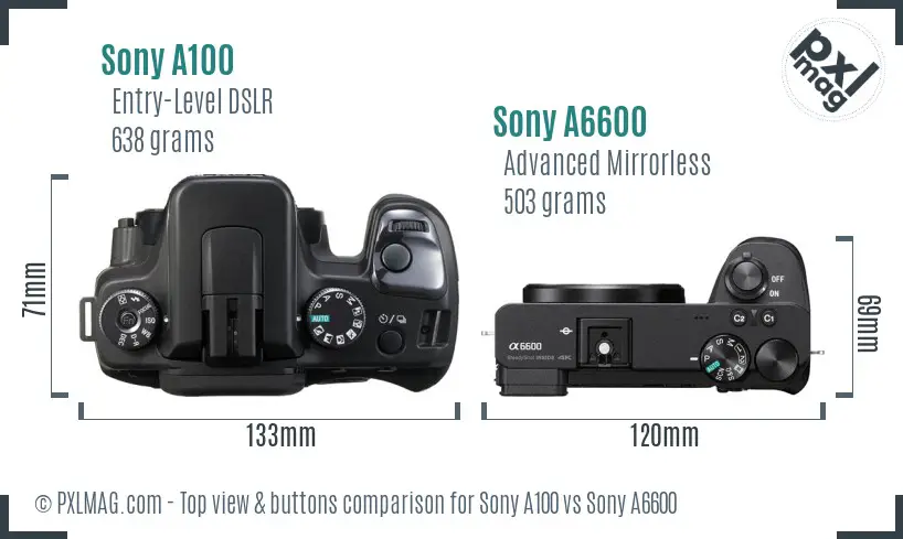 Sony A100 vs Sony A6600 top view buttons comparison