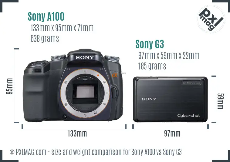 Sony A100 vs Sony G3 size comparison