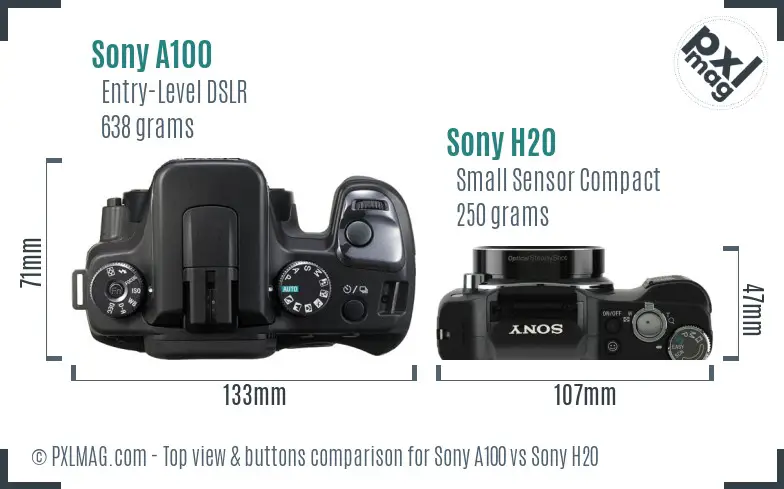 Sony A100 vs Sony H20 top view buttons comparison