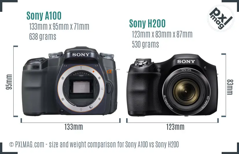Sony A100 vs Sony H200 size comparison