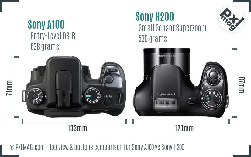Sony A100 vs Sony H200 top view buttons comparison