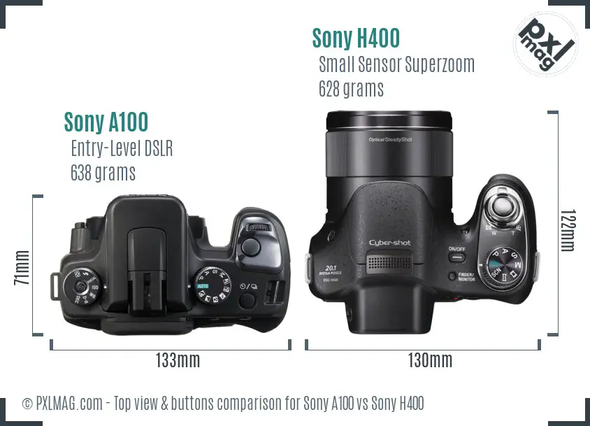 Sony A100 vs Sony H400 top view buttons comparison