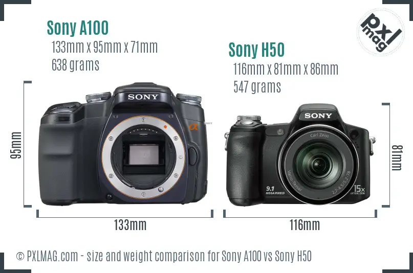 Sony A100 vs Sony H50 size comparison