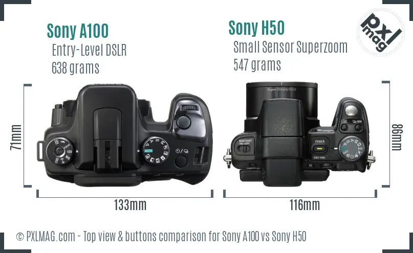 Sony A100 vs Sony H50 top view buttons comparison