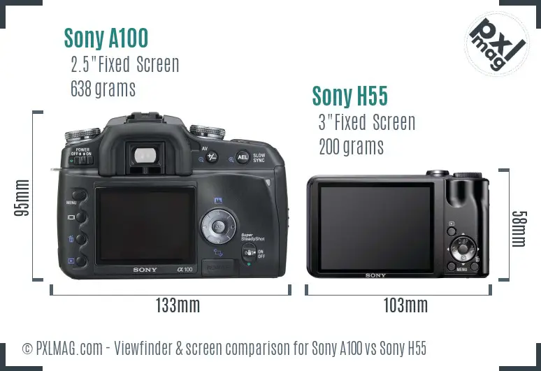 Sony A100 vs Sony H55 Screen and Viewfinder comparison