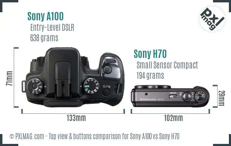 Sony A100 vs Sony H70 top view buttons comparison