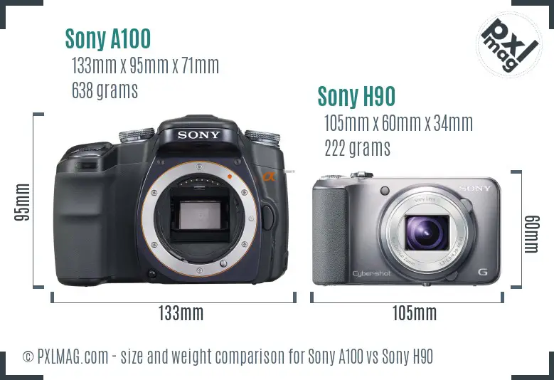 Sony A100 vs Sony H90 size comparison