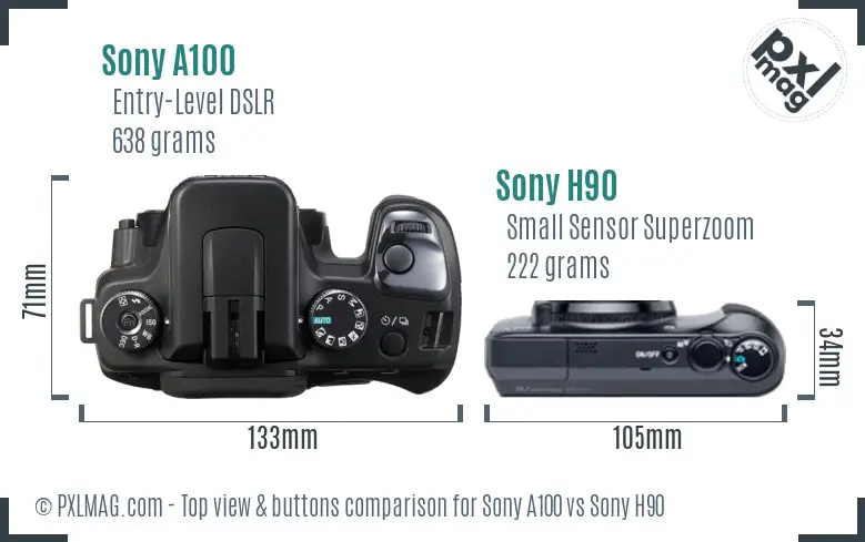 Sony A100 vs Sony H90 top view buttons comparison