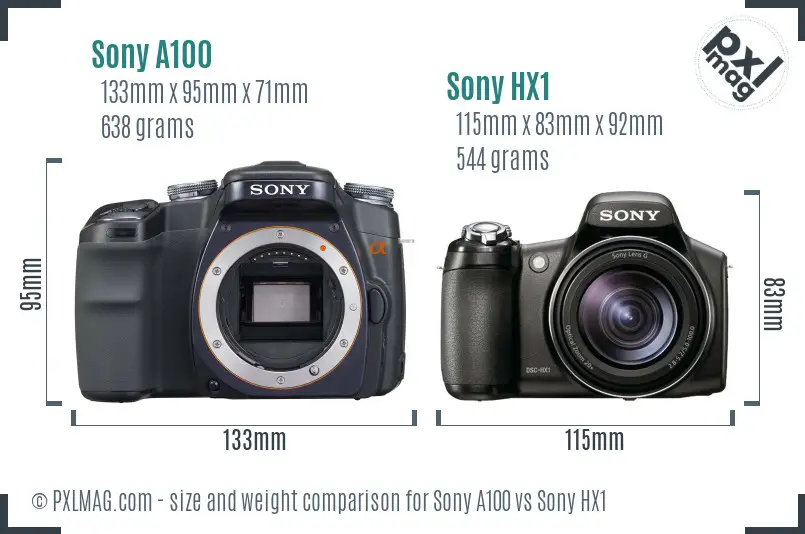 Sony A100 vs Sony HX1 size comparison