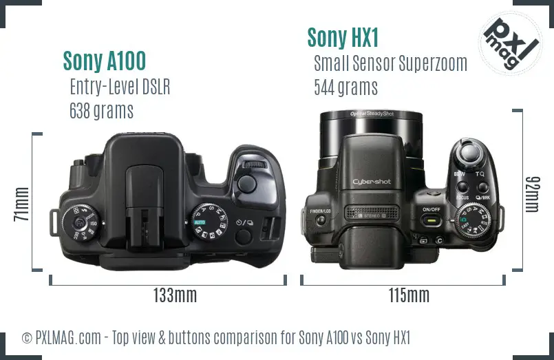Sony A100 vs Sony HX1 top view buttons comparison