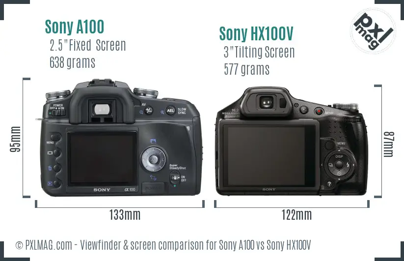 Sony A100 vs Sony HX100V Screen and Viewfinder comparison