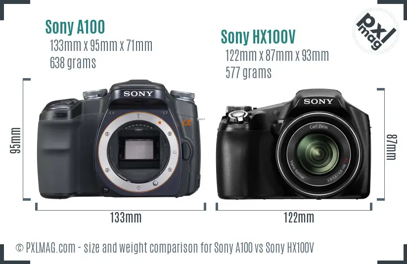 Sony A100 vs Sony HX100V size comparison
