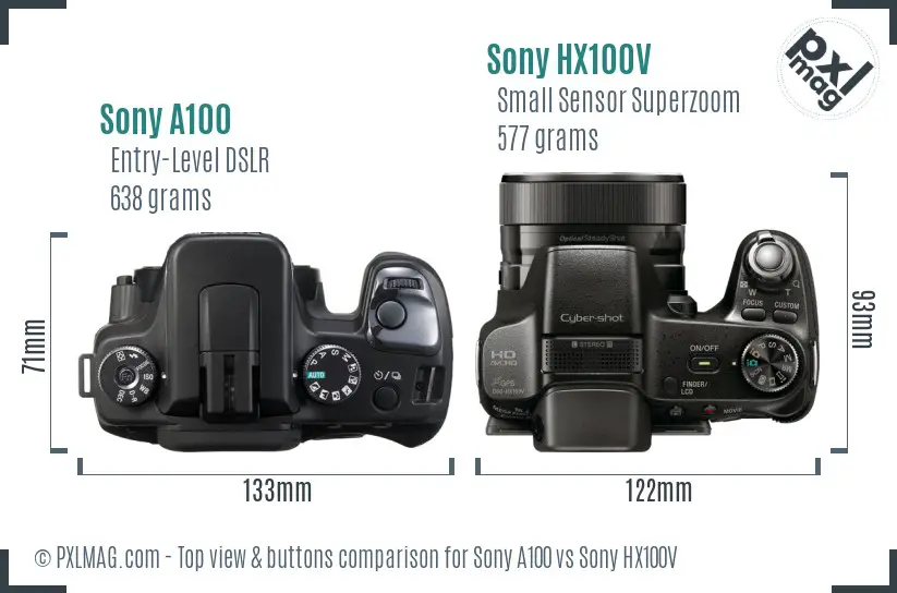 Sony A100 vs Sony HX100V top view buttons comparison