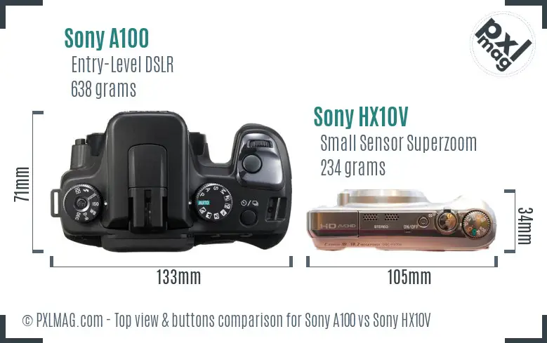 Sony A100 vs Sony HX10V top view buttons comparison