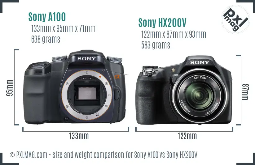 Sony A100 vs Sony HX200V size comparison