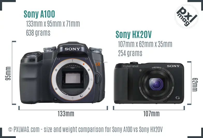Sony A100 vs Sony HX20V size comparison