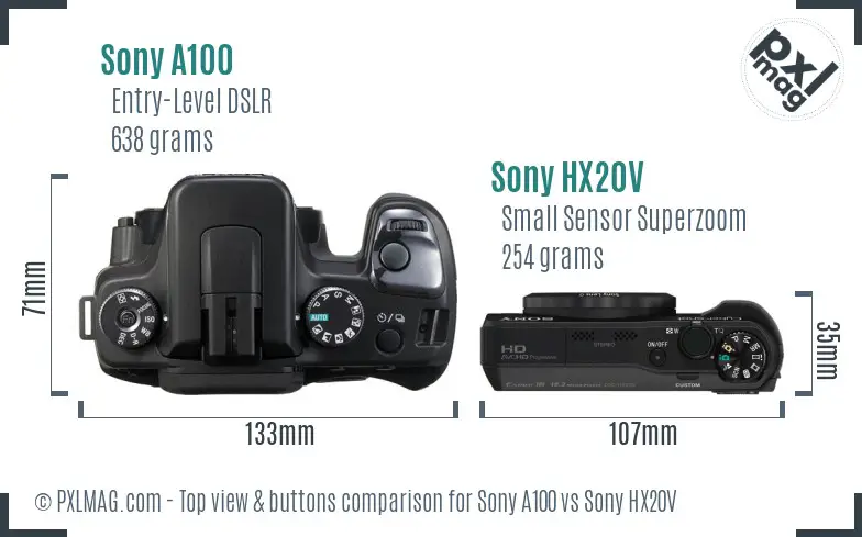 Sony A100 vs Sony HX20V top view buttons comparison